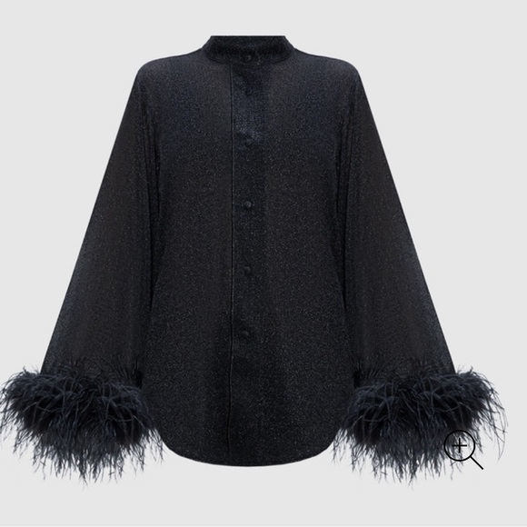 Oseree Tops - Oseree Lumiere Plumage Black Metallic Relaxed Blouse - Size M-L